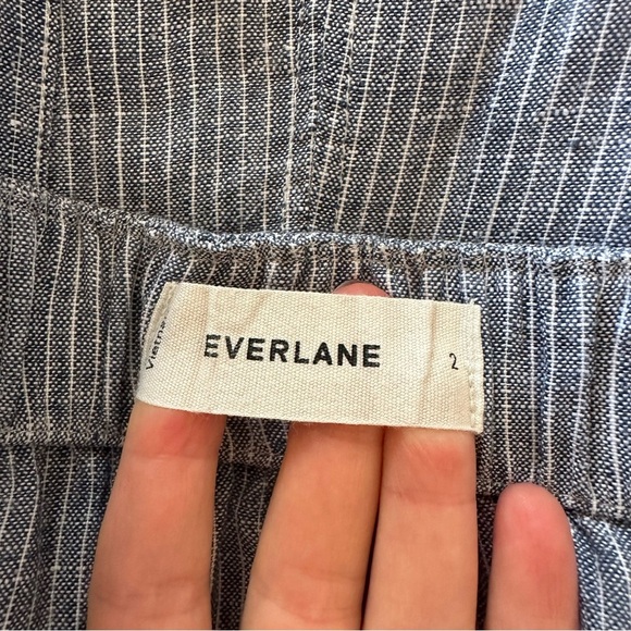 EVERLANE The Linen Side-button Blue White Straight Leg Jumpsuit Size 2 - Picture 9 of 15